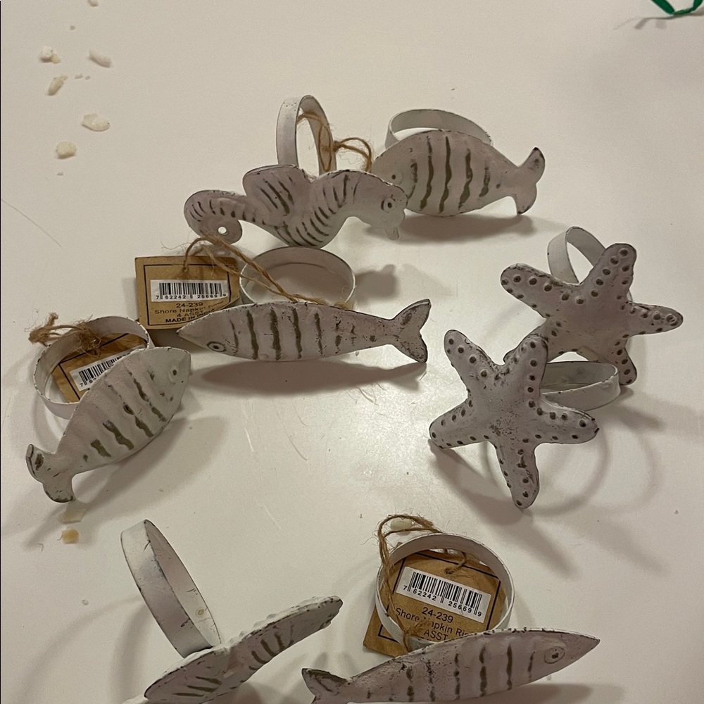 White Coastal Napkin Rings Set 8